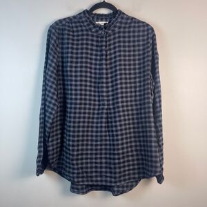 Beach Lunch Lounge Top Womens‎ Large Gray Black Check Long Sleeve Popover Casual